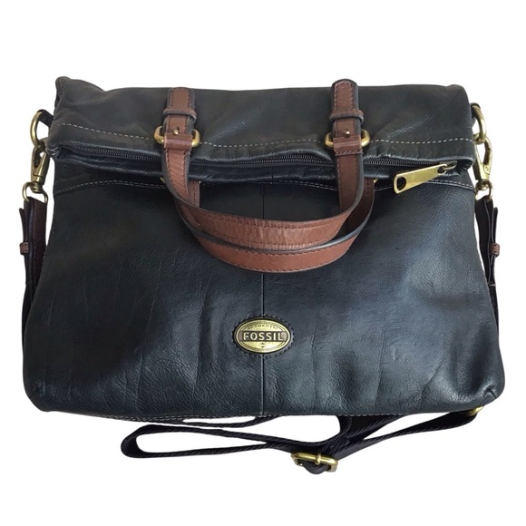FOSSIL EXPLORER Foldover Black Messenger Shoulder Bag - Picture 1 of 16